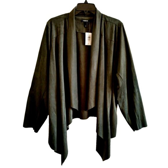 TORRID Faux Suede Drape Front Open Jacket Dark Olive Green - Size 3XL  NWT - Picture 2 of 8
